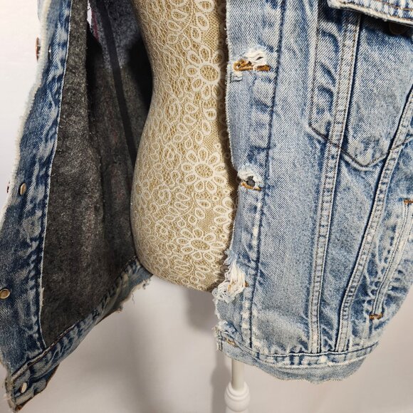 Levi's Mens Size Large Blue Denim Distressed Shredded Trucker Vest Jacket Grunge - Picture 11 of 14